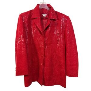 Clara S Blazer Women XL Red Embossed Snakeskin Print  Long Sleeve Jacket Korean